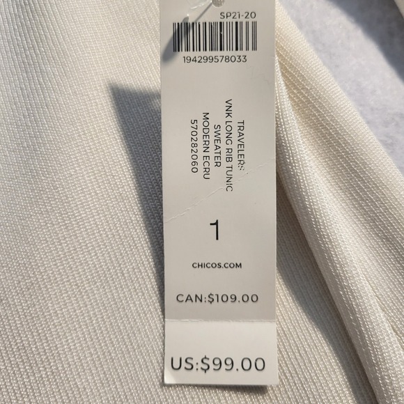 Chicos Travelers Long Rib Tunic Sweater Dress Women 1 = 8 10 Modern Ecru Ivory - Picture 5 of 11